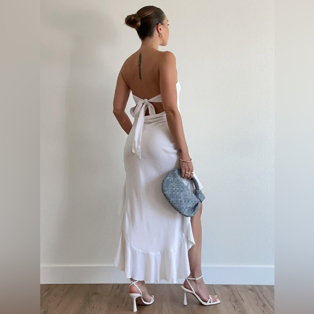 White Strapless High-Low Ruffle Cocktail Dress - Picture 4 of 7